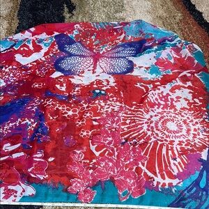 Butterfly Dragonfly 39" Colorful Print Scarf Wrap with Pearl/Beaded Accents